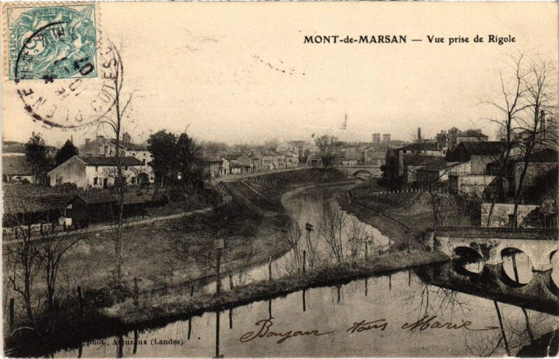 Carte postale ancienne Mont de Marsan vue pirse de Rigole à Mont-de-Marsan