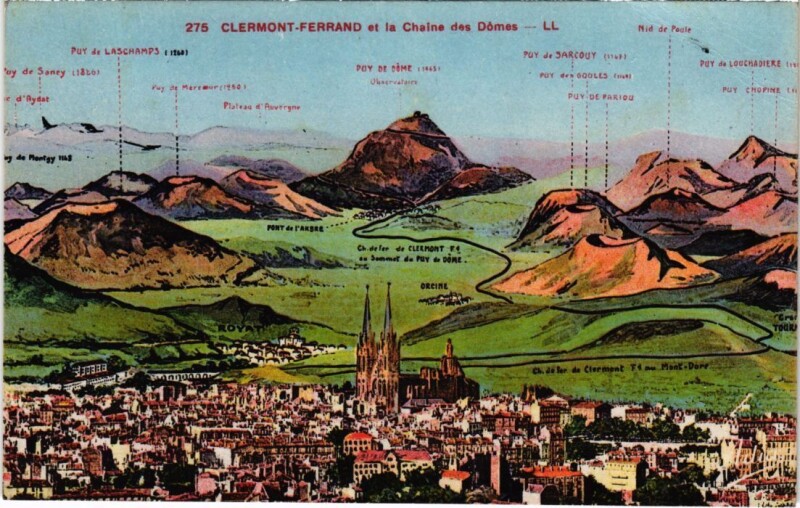 Carte postale ancienne Clermont Ferrand et la Chaine des Domes France à Clermont-Ferrand
