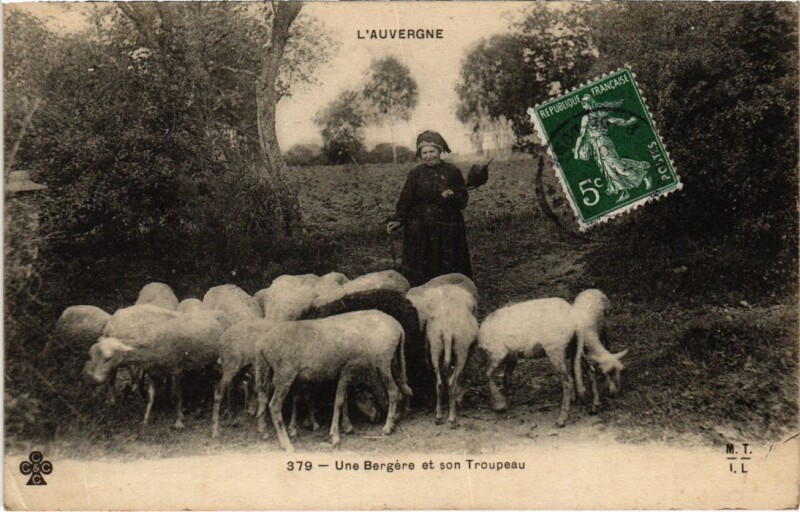 Carte postale ancienne Une Bergere et son Troupeau France