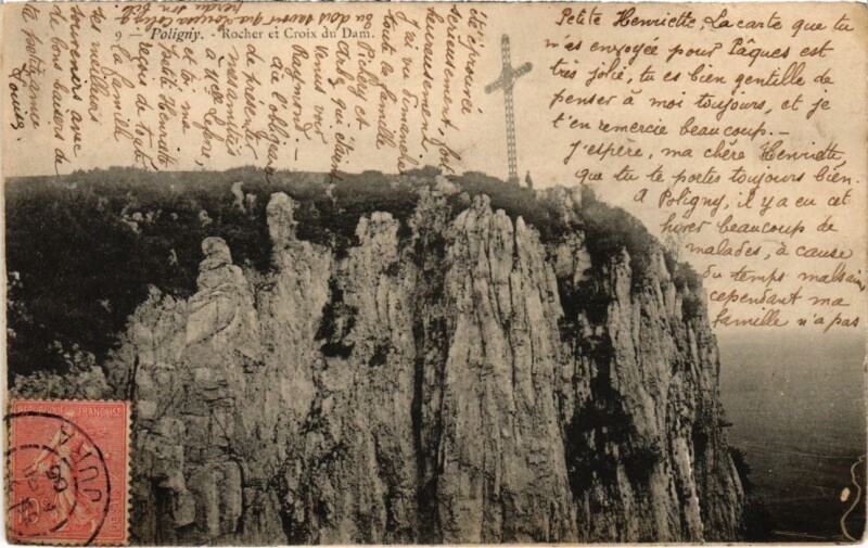 Carte postale ancienne Poligny Rochers et Croix du Dent à Poligny
