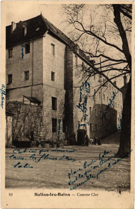Carte postale ancienne Salins les Bains Caserne Cher à Salins-les-Bains