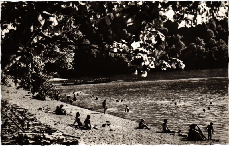 Carte postale ancienne Domaine de Chalain Camp Departemental Plage et Blassin Flottant