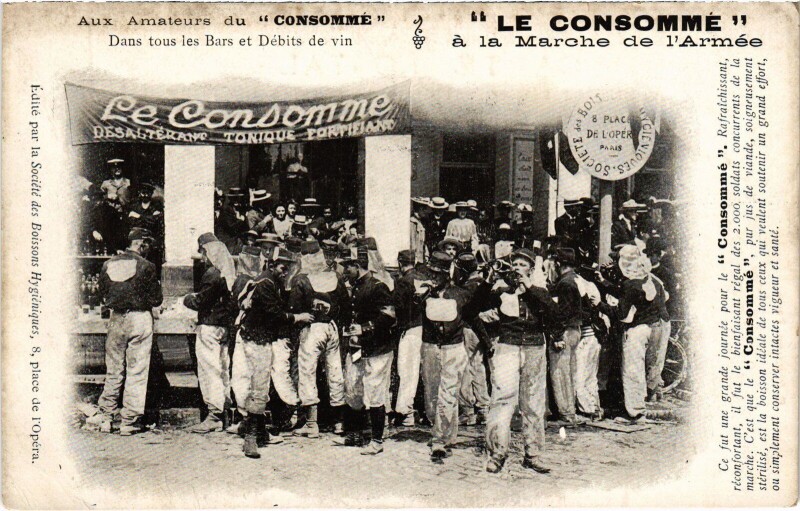 Carte postale ancienne Paris advertisement Le Consomme a la Marche de l'Armee