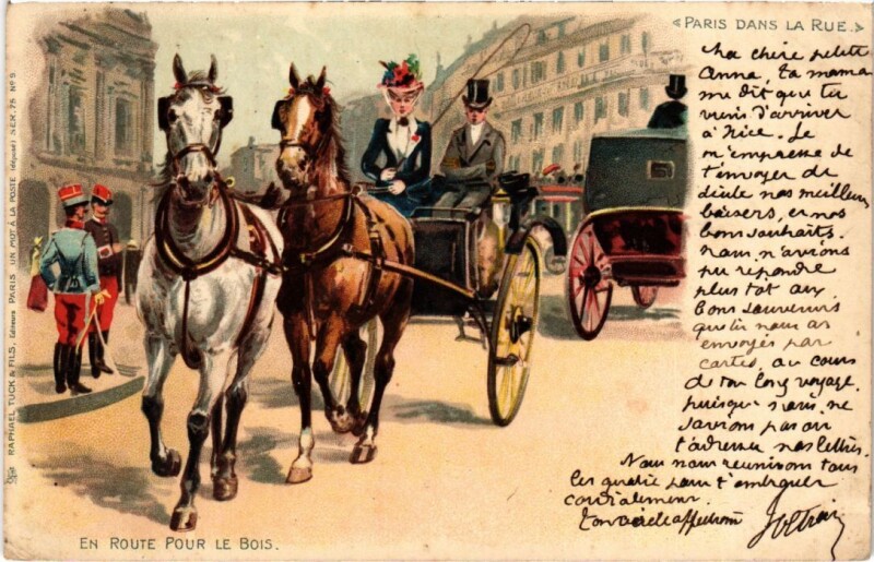 Carte postale ancienne Paris dans la Rue en route pour le bois