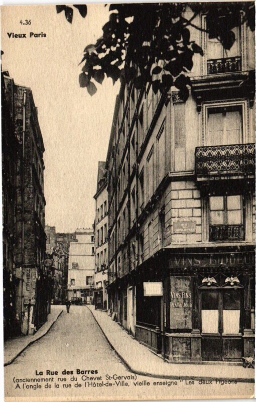 Carte postale ancienne Paris 4e Rue des Barres Les deux Pigeons à Paris 4e