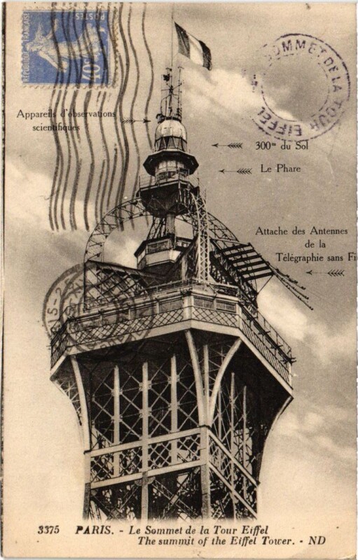 Carte postale ancienne Le Sommet de la Tour Eiffel à Paris 7e
