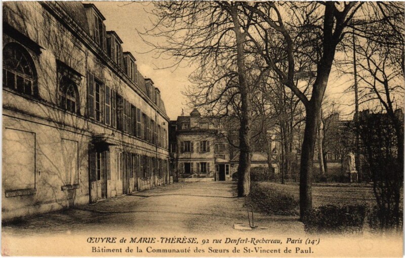 Carte postale ancienne Oeuvre de Marie-Thérèse - Rue Denfert-Rochereau - Bâtiment de la Communauté des Soeurs de Saint-Vincent de Paul à Paris 14e