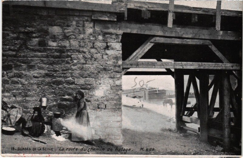 Carte postale ancienne Berges de la Seine - La route du Chemin de halage à Paris 16e