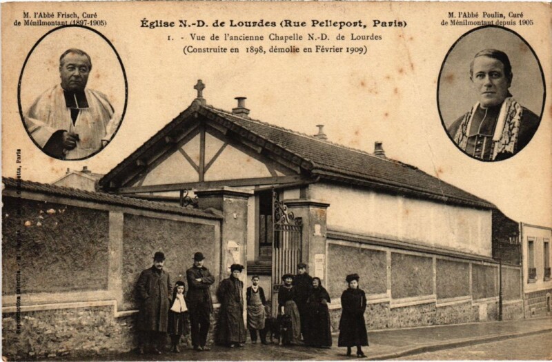 Carte postale ancienne Eglise Notre-Dame-de-Lourdes - Rue Pelleport - Vue de l'ancienne Chapelle à Paris 20e