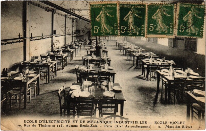 Carte postale ancienne Ecole d'Electricité et de Mécaniques Industrielles - Ecole Violet - Rue du Théâtre et Avenue Emile Zola - Mess des Elèves à Paris 15e