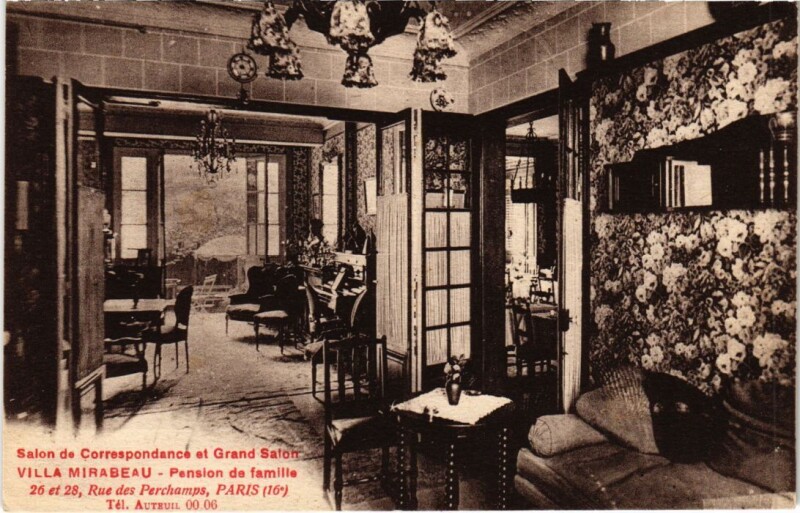 Carte postale ancienne Salon de Correspondance et Grand Salon - Villa Mirabeau - Pension de famille  - Rue des Perchamps à Paris 16e