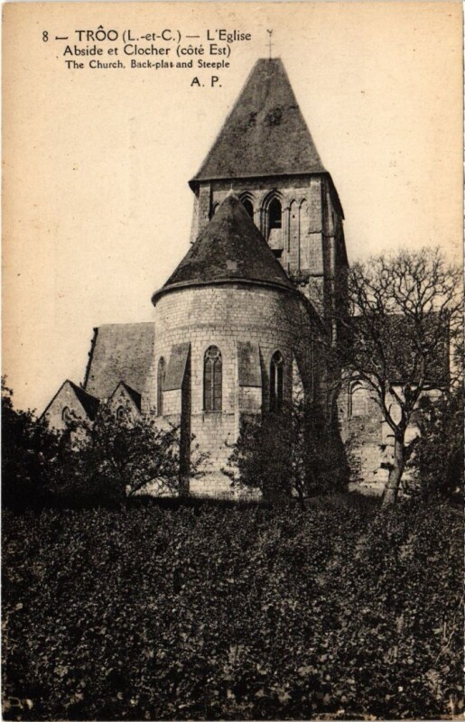 Carte postale ancienne Troo L'Eglsie Abside et Clocher France