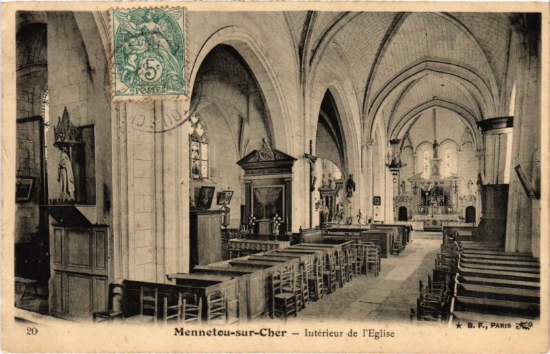 Carte postale ancienne Mennetou sur Cher Interieur de l'Eglise France à Mennetou-sur-Cher