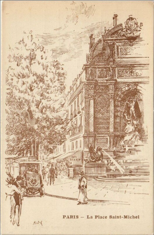 Carte postale ancienne Paris 6e Place Saint-Michel