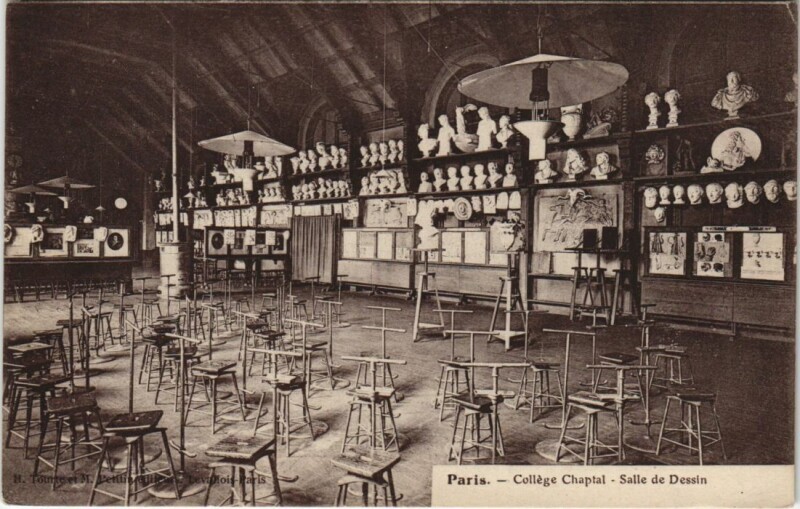 Carte postale ancienne Paris 9e College Chaptal Salle de Dessin