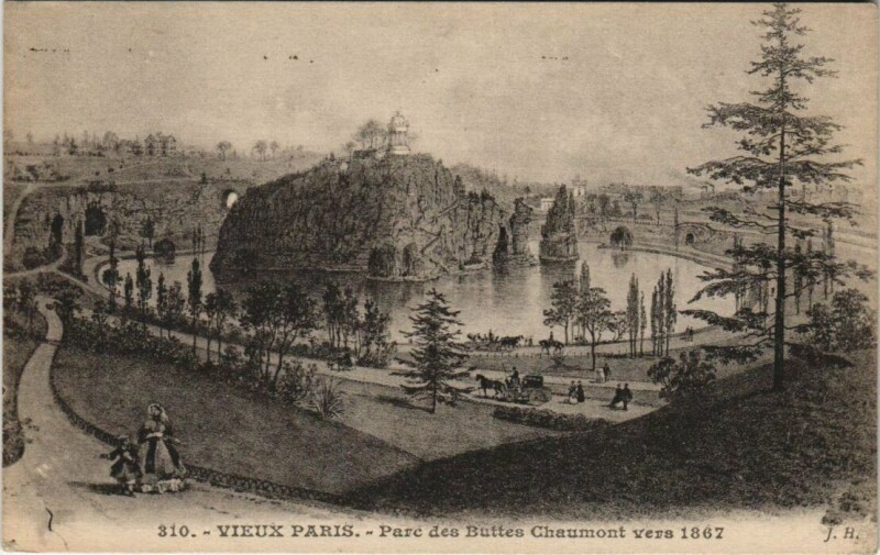 Carte postale ancienne Parc des Buttes Chaumont vers 1867 à Paris 19e