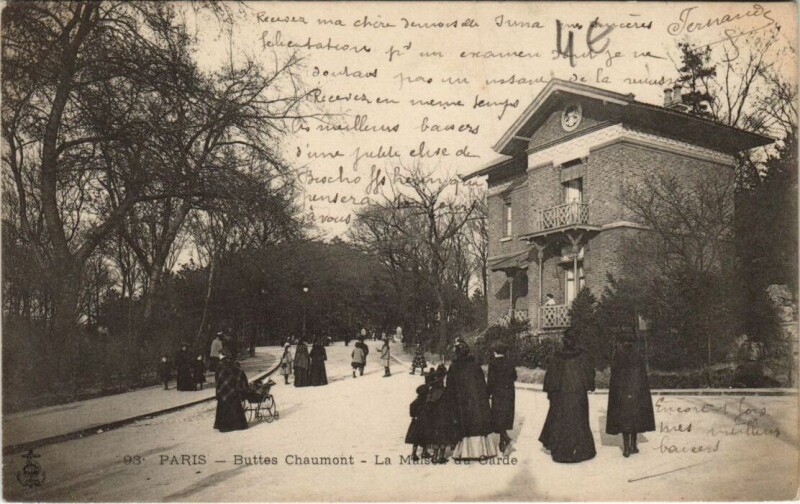 Carte postale ancienne Paris 19e Buttes-Chaumont maison du garde