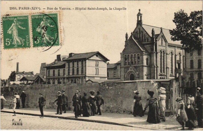 Carte postale ancienne Rue de Vanves - Hôpital Saint-Joseph, Chapelle à Paris 14e