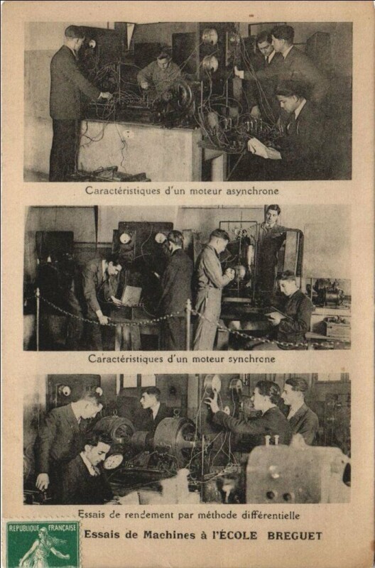 Carte postale ancienne Les Essais de Machines à l'Ecole Bréguet à Paris 15e