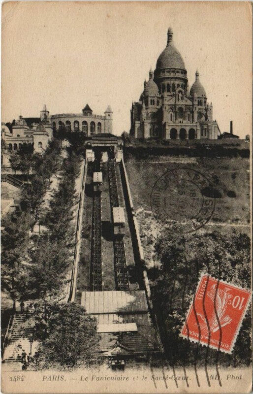 Carte postale ancienne Le Funiculaire et le Sacré-Coeur à Paris 18e