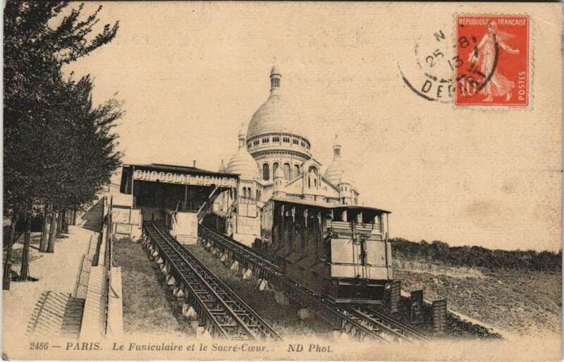 Carte postale ancienne Le Funiculaire et le Sacré-Coeur à Paris 18e