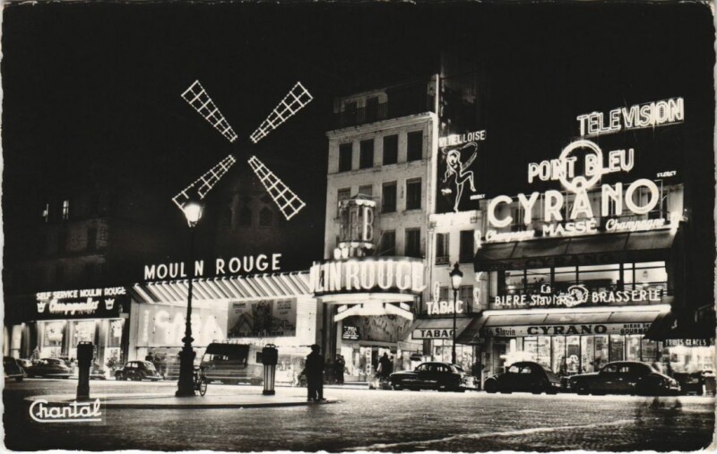 Carte postale ancienne Le Moulin Rouge la nuit à Paris 9e