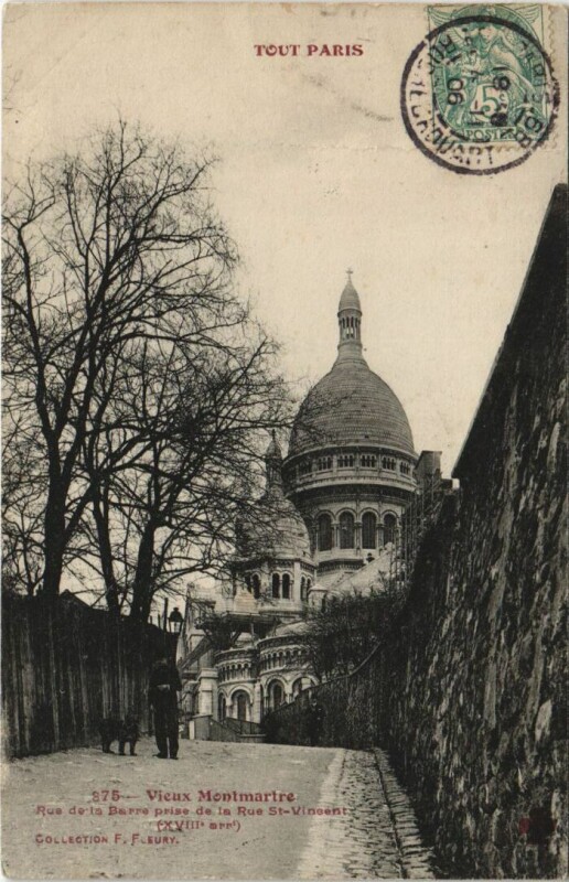 Carte postale ancienne Vieux Montmartre - Rue de la Barre prise de la Rue Saint-Vincent à Paris 18e