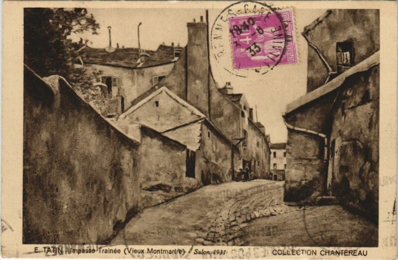 Carte postale ancienne Paris 18e Montmartre Impasse trainée