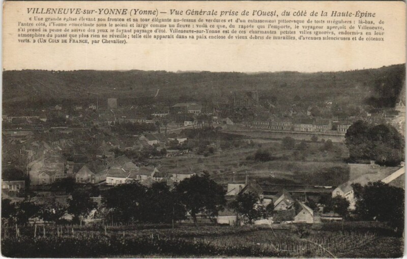 Carte postale ancienne Villeneuve-sur-Yonne Vue Generale prise de l'Ouest à Villeneuve-sur-Yonne