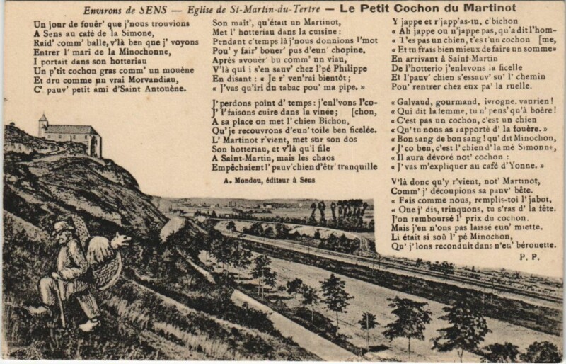 Carte postale ancienne Saint-Martin-du-Tertre Eglise - Le Petit Cochon du Martinot à Saint-Martin-du-Tertre