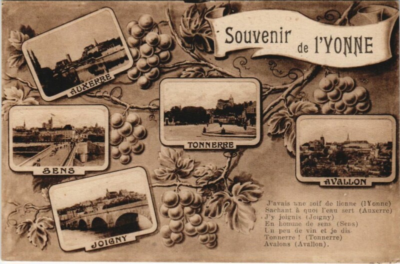 Carte postale ancienne Souvenie de l'Yonne - Town Scenes