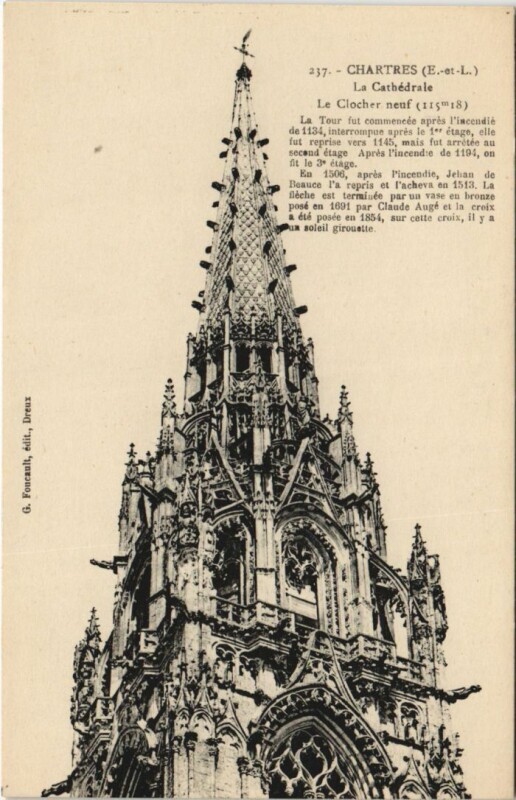 Carte postale ancienne Chartres Cathedrale Le Clocher Neuf France à Chartres