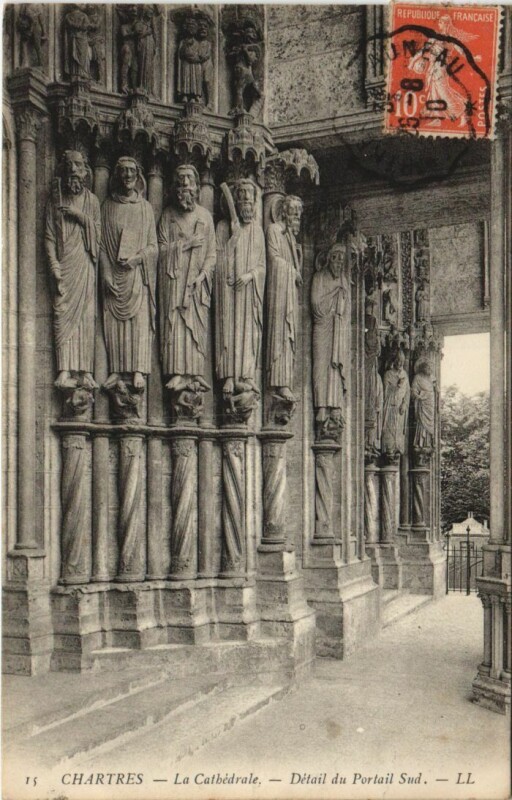 Carte postale ancienne Chartres Cathedrale Detail du Portail Sud France à Chartres