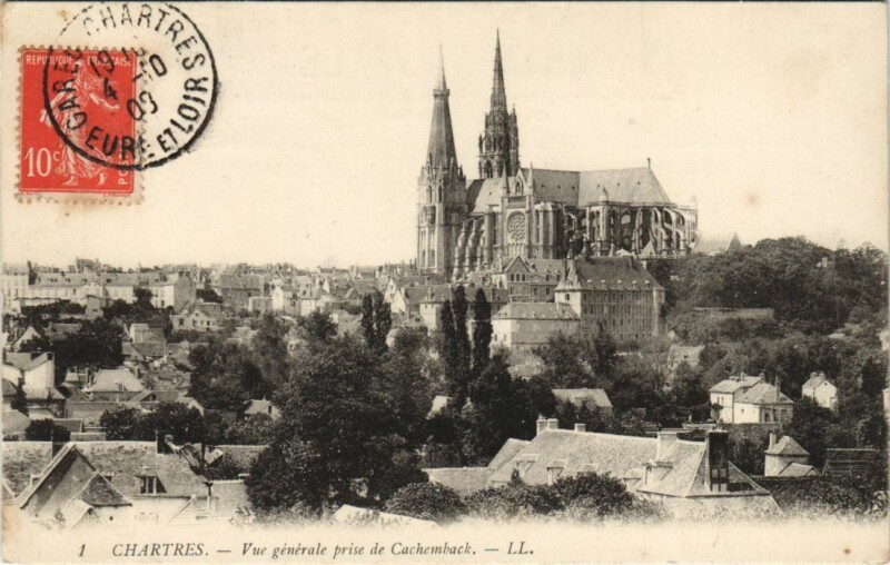 Carte postale ancienne Chartres vue generale prise de Cachemback France à Chartres