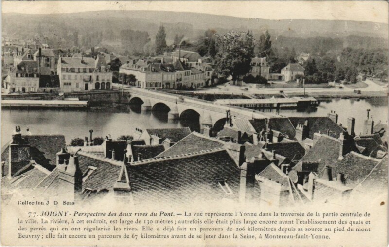 Carte postale ancienne Joigny Perspective des deux rives du Pont France à Joigny