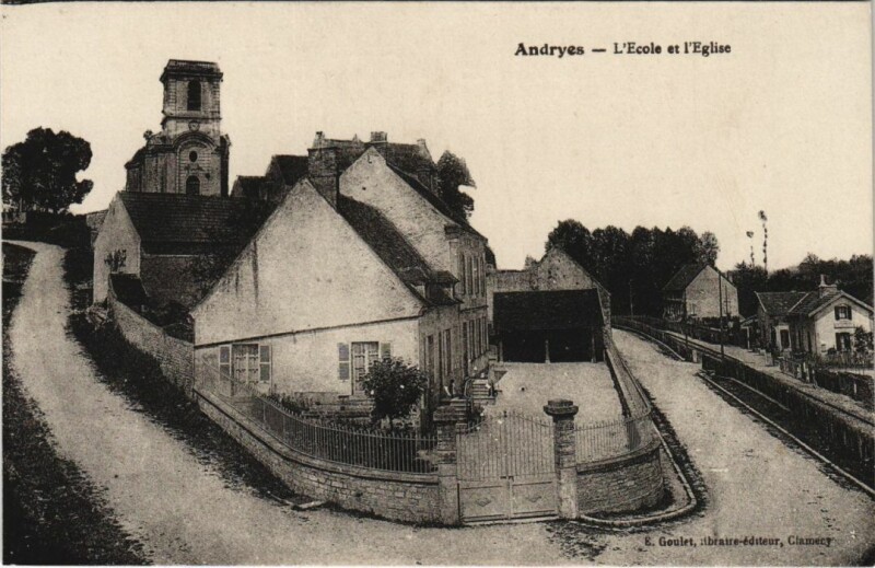 Carte postale ancienne Andryes L'Ecole et l'Eglise France à Andryes