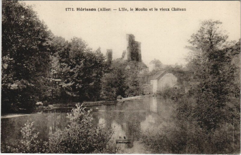 Carte postale ancienne Herisson L'Ile - Le Moulin et le Vieux Chateau