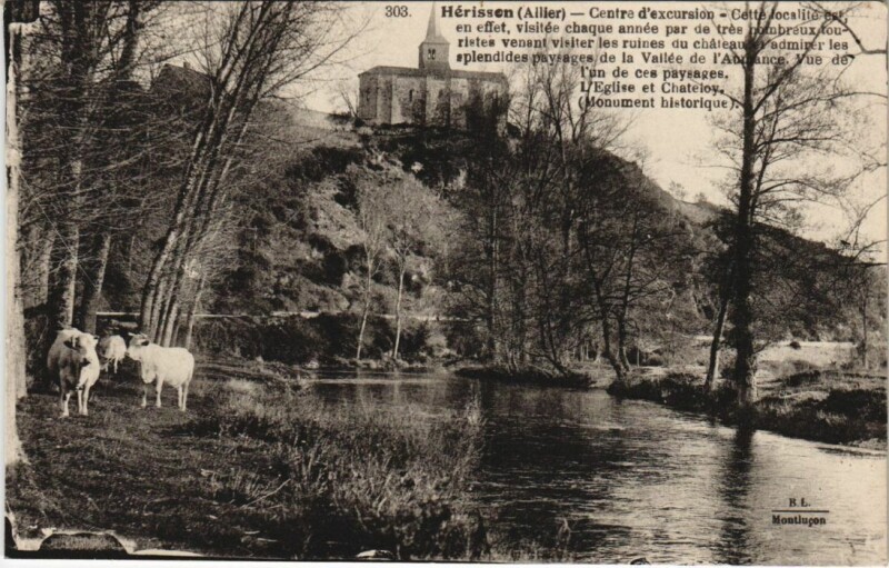Carte postale ancienne Herisson L'Eglise et Chateloy