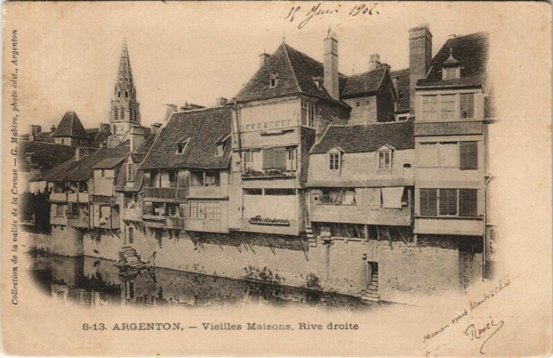 Carte postale ancienne Argenton Vieilles Maisons, Rive droite France