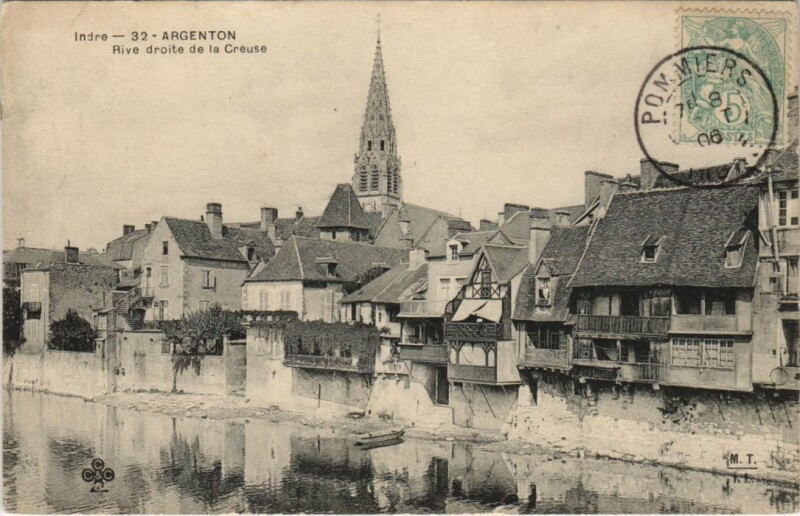 Carte postale ancienne Argenton Rive droite de la Creuse France