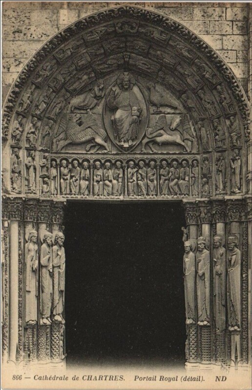 Carte postale ancienne Chartres Cathedrale - Portail Royal - Detail à Chartres