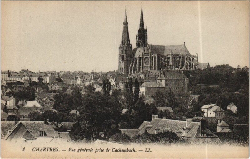 Carte postale ancienne Chartres Vue Generale prise de Cachembach à Chartres