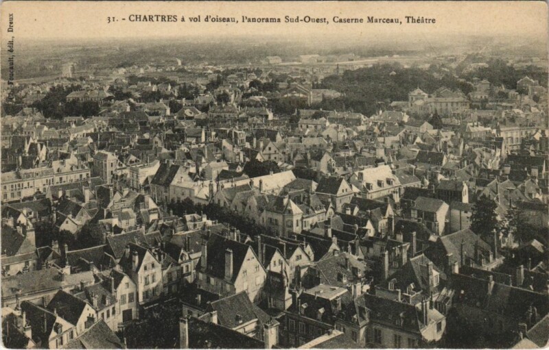 Carte postale ancienne Chartres a Vol d'Oiseau - Panorama Sud-Ouest à Chartres