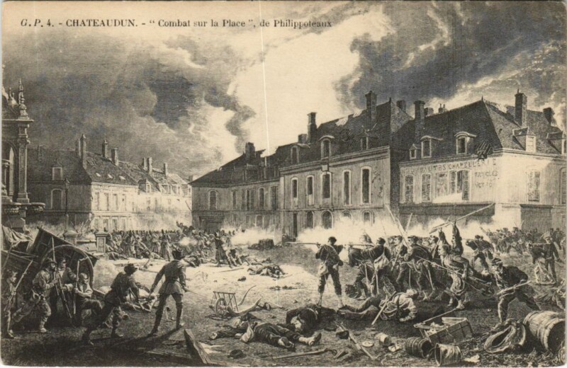 Carte postale ancienne Chateaudun Combat sur la Place de Philippoteaux France