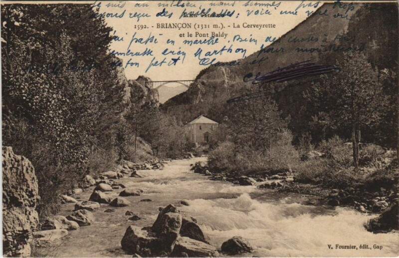Carte postale ancienne Briancon La Cerveyrette et le Pont Baldy France