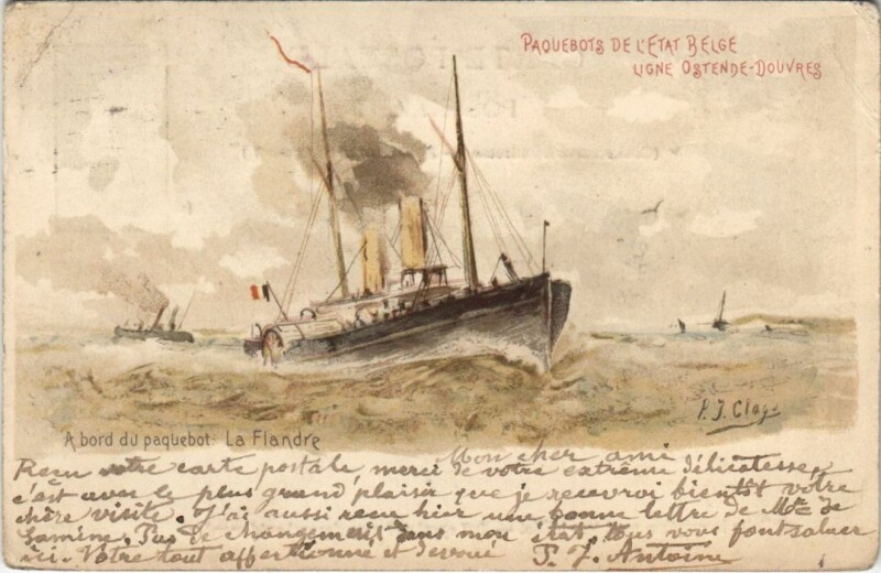 Carte postale ancienne A Bord du Paquebot La Flandre - Belgium - Litho Ships