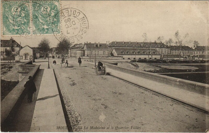 Carte postale ancienne Moulins Madeleine et le Quartier Villars à Moulins