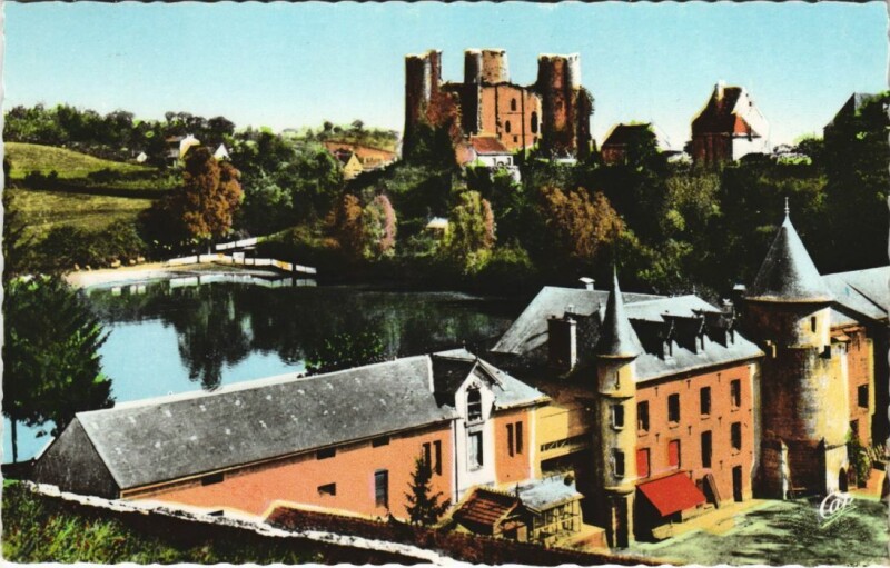 Carte postale ancienne Bourbon-l'Archambault Le Chateau ,Le Moulin et l'Etang à Bourbon-l'Archambault