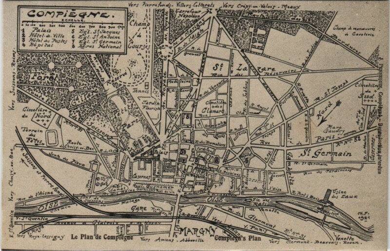 Carte postale ancienne Compiegne Map