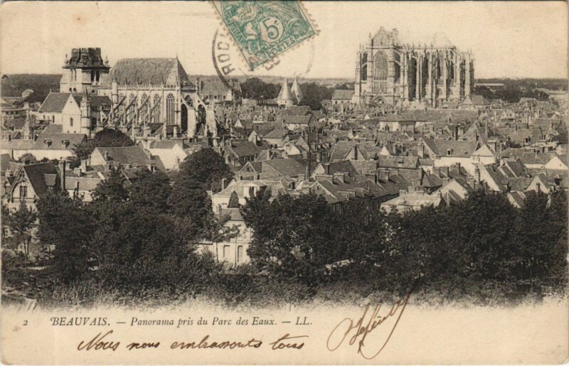 Carte postale ancienne Beauvais Panorama pris du Parc des Eaux à Beauvais
